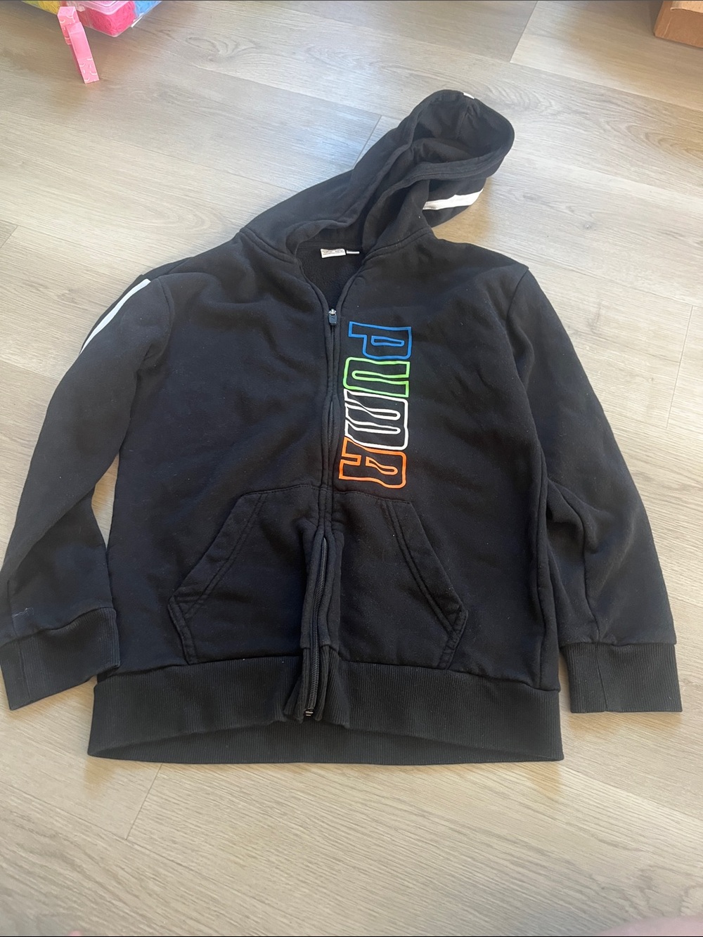 Puma Black Kids Zip Hoodie with Multicolor Logo